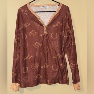 Western-Inspired Brown Long Sleeve Blouse